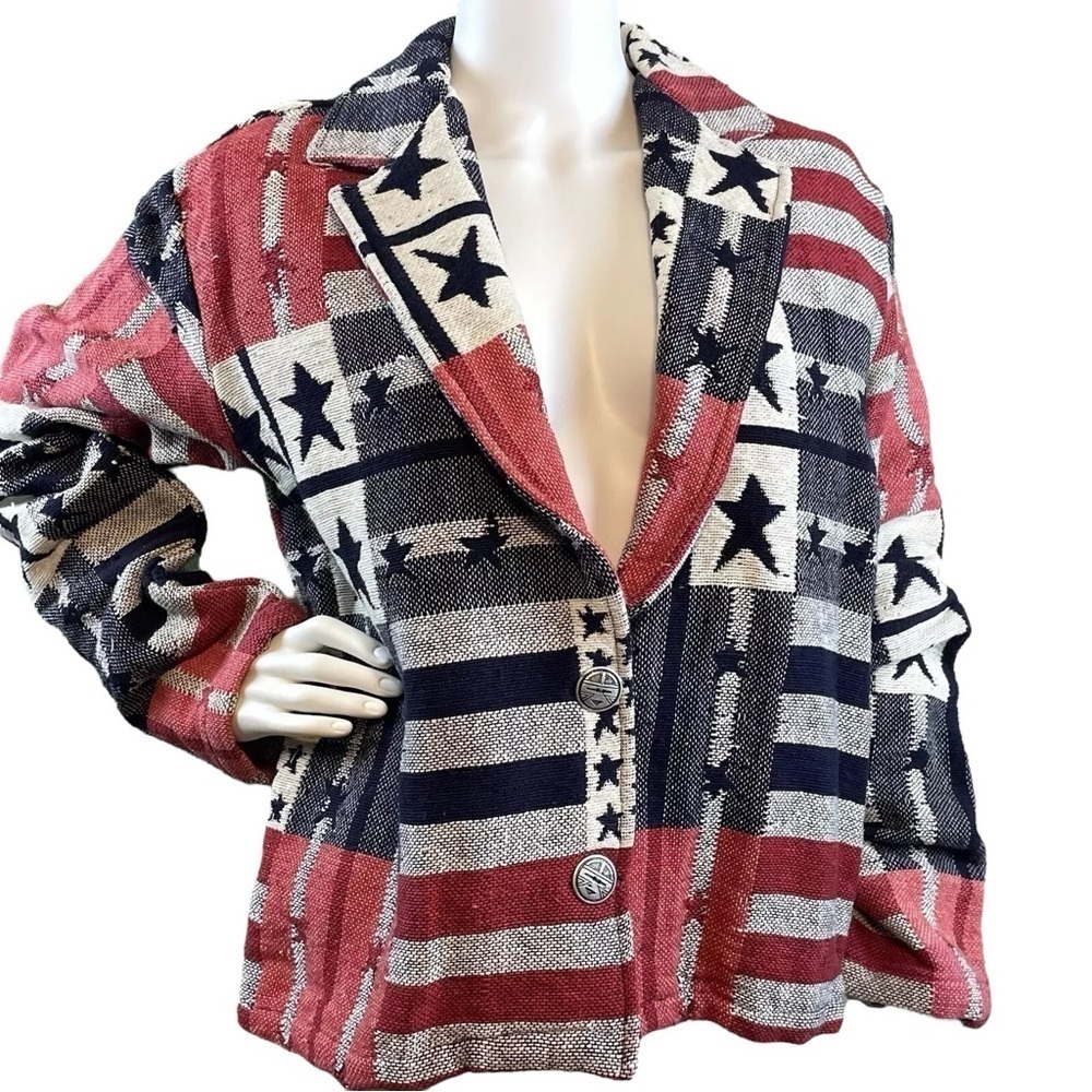 New Identity Tapestry Jacket Stars Stripes Flag USA Red White Blue Size Large